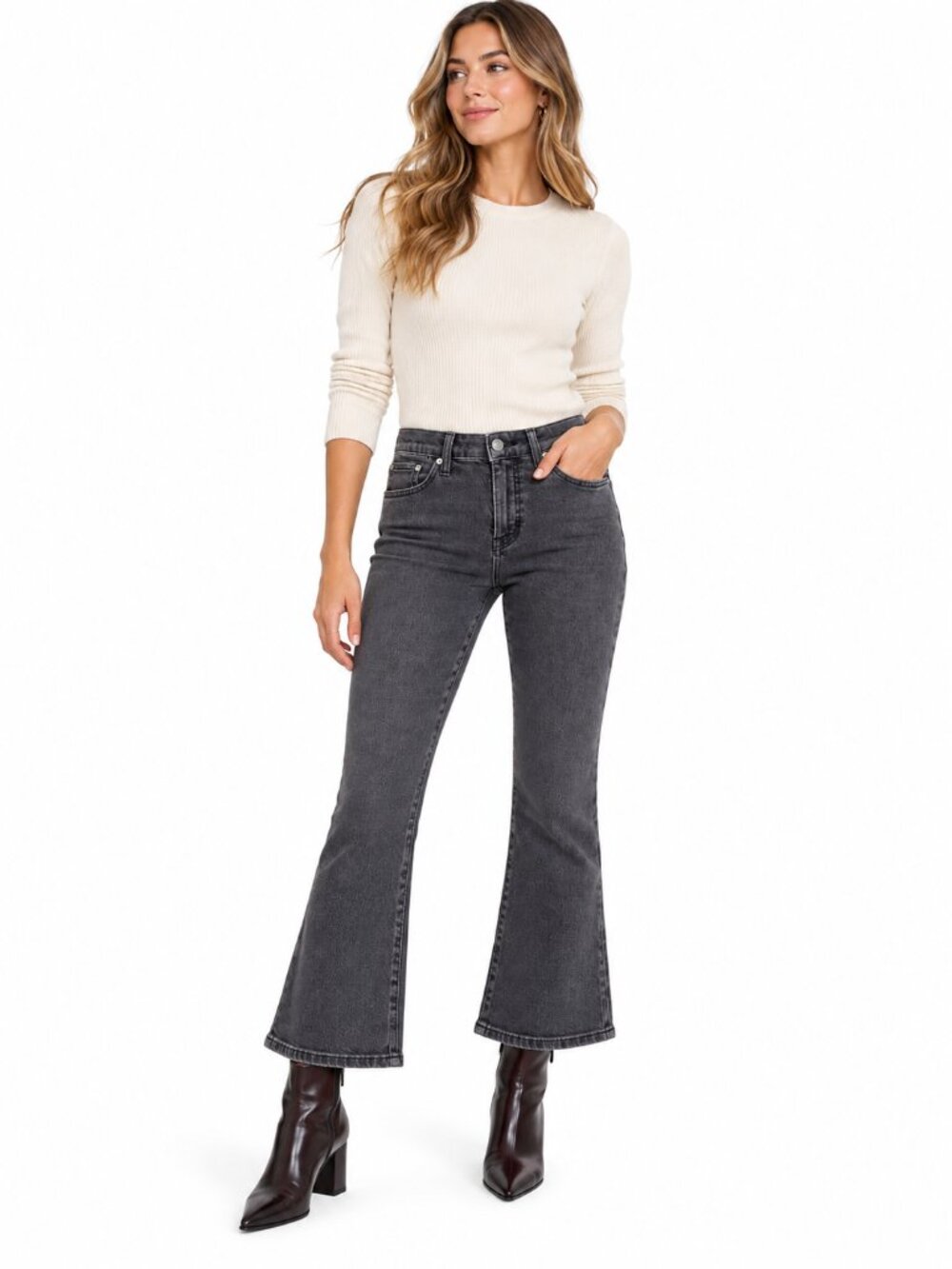 Madewell Kick Out Crop Jeans 26 Beckley Wash Black 90s Kick Flare Mid Rise